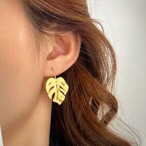 New Boho Gold Sterling Silver Overgild Frosting Leaf Drop Earrings 1.17 “ X 58”